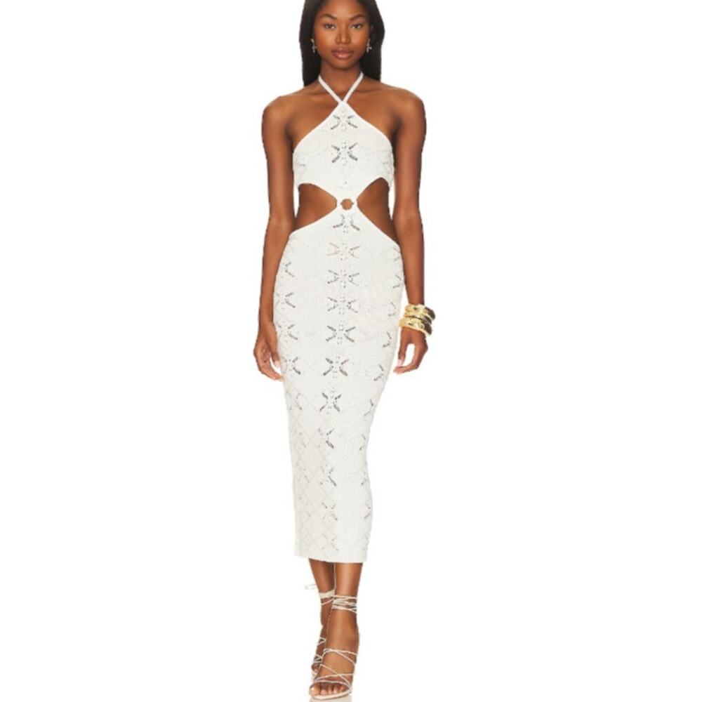 $298 Solid & Striped Crochet Halter Midi Cheyenne Dress Large